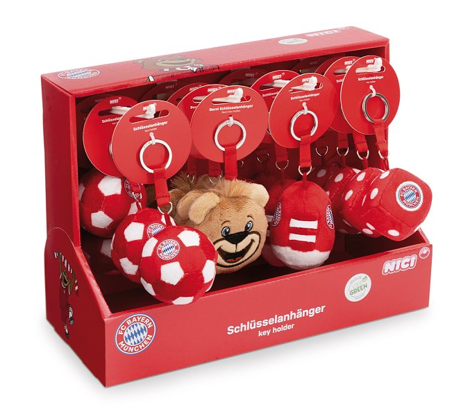 NICI DISPLAY kľúčenky FC BAYERN MÜNCHEN 7cm ASSORT, 4 druhy, 16ks, GREEN