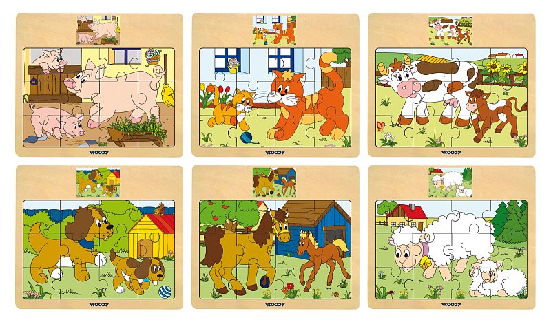 Displ. 12ks - Puzzle na desce ´´Mašinka´´ - zvířata s mláďaty