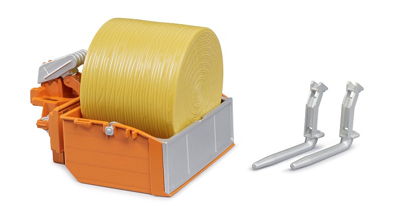 Farmer - Nakládací box na traktor s vidlemi + 1 balíkem slámy