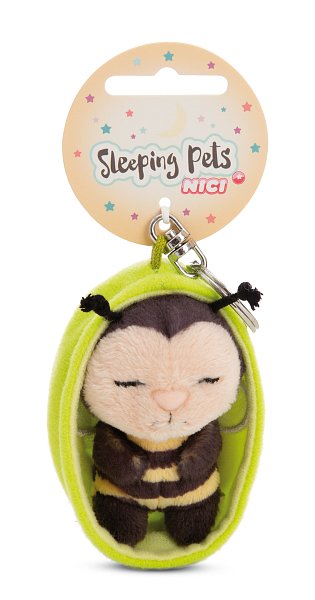 NICI klíčenka spící Včelka 12 cm, zelený košík, GREEN