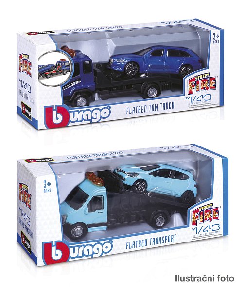 Bburago - Flatbed Transort a Tow Truck, Street Fire, 1:43, assort