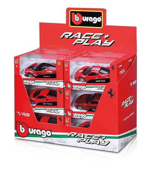 Bburago - Autá Race+Play, Ferrari, displej 12ks, 1:43, assort