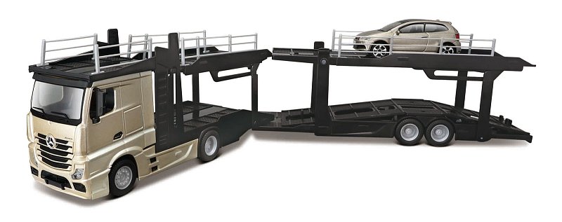 Bburago - STREET FIRE, Kamion s návěsem Multicar Carrier M-B Actros + VW Polo GTI Mark 5