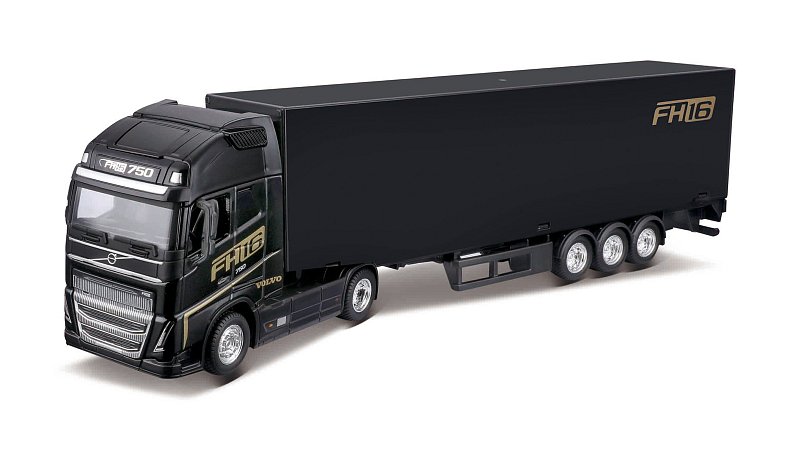 Bburago - Haulers with trailer, Volvo FH16 Globetrotter 750 XXL/Trailer, čierna, 1:43