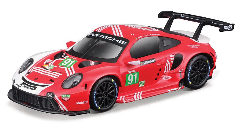 Bburago - RACE, Porsche 911 RSR v dekorativním boxu, červená, 1:43
