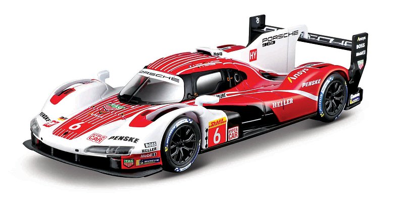 Bburago - RACE, Porsche 963 v dekorativním boxu, bílá-červená, 1:43