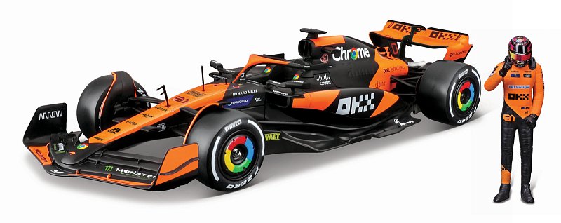 Bburago - RACE Formule F1 s figurkou jezdce, McLaren F1 Team MCL38(2024), #81 Oscar Piastr, 1:24