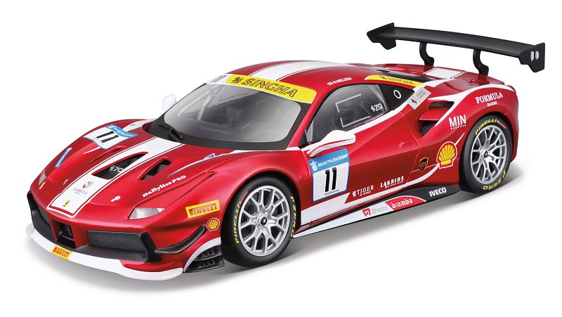 Bburago - RACING, Ferrari 488 Challenge (Formula racing 2017), tmavě červená, 1:24