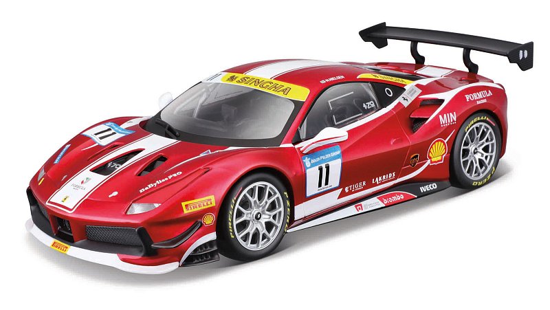 Bburago - RACING, MODEL KIT, Ferrari 488 Challange - Formula Racing 2017, tmavě červená, 1:24