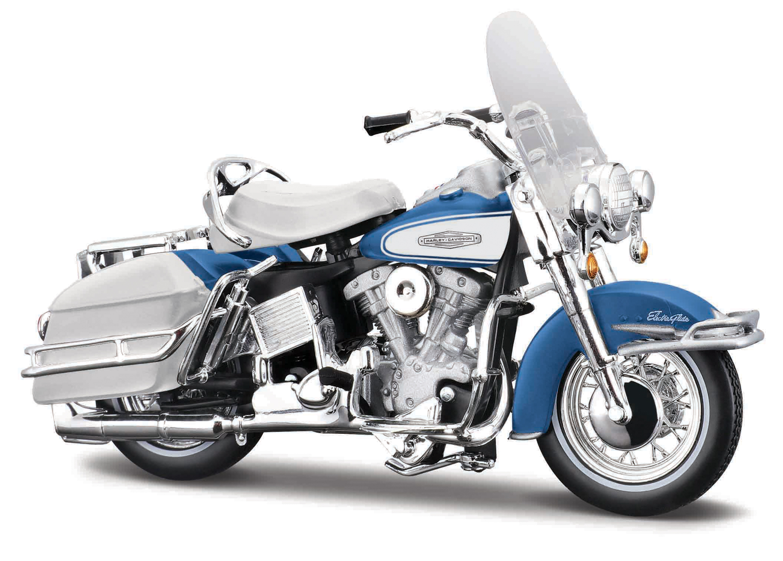 Maisto - HD - Motocykel - 1966 FLH Electra Glide, modro-biela, séria 44, 1:18 101231360-23104
