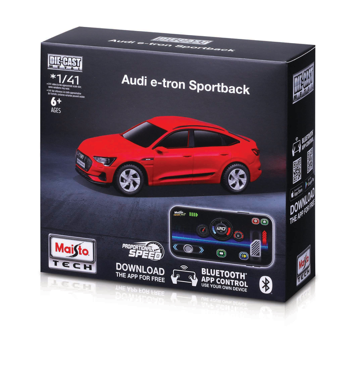Maisto RC - DIE-CAST METAL se světly, 1:41, Audi e-tron Sportback, červená, 2,4GHz, USB, XTR, Bluet.