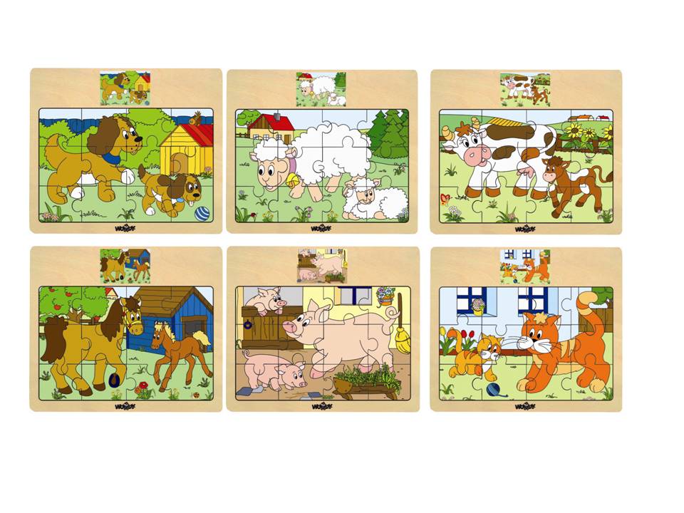 Displ. 12ks - Puzzle na desce ´´Mašinka´´ - zvířata s mláďaty